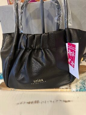 Trina Turk Black Gathered Vegan Leather Shoulder Bag